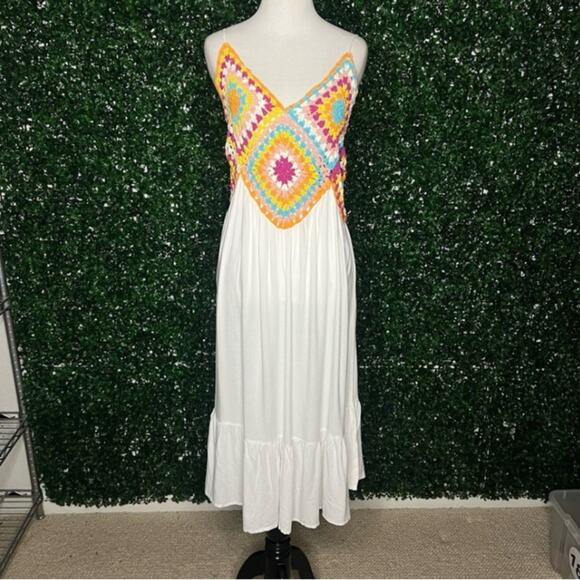 *NWOT Boho Me Granny Square Crochet White Midi Dress – Sz S - Picture 3 of 9